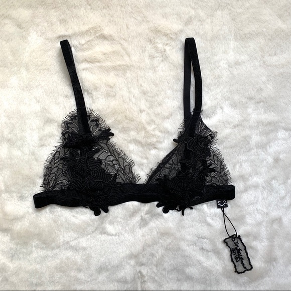 For Love & Lemons Flower Skivvies Blossom Bralette Black Size S NWT - Picture 2 of 14